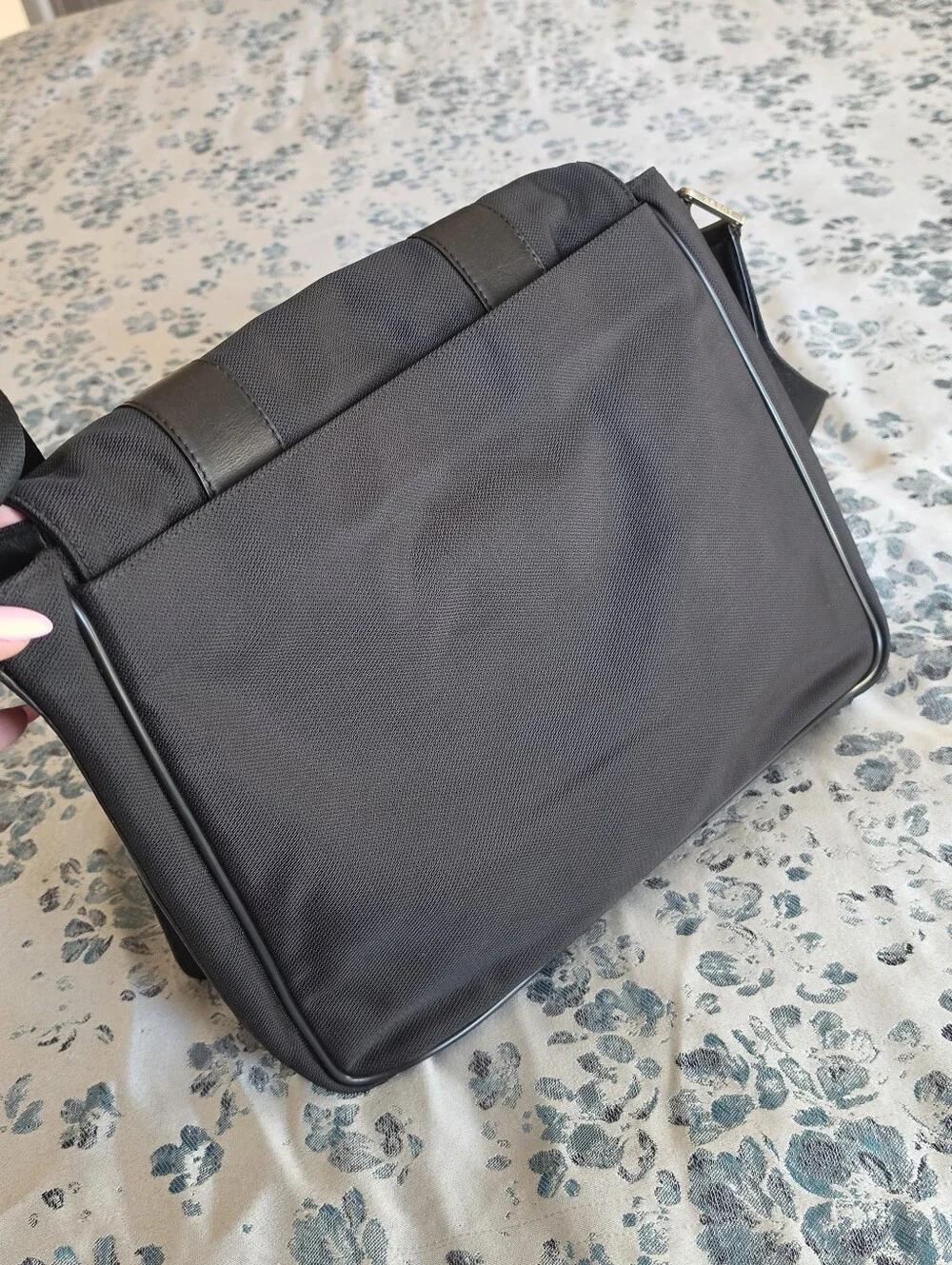 Authentic Loewe Navy-Black Messenger Bag with Leather Trim